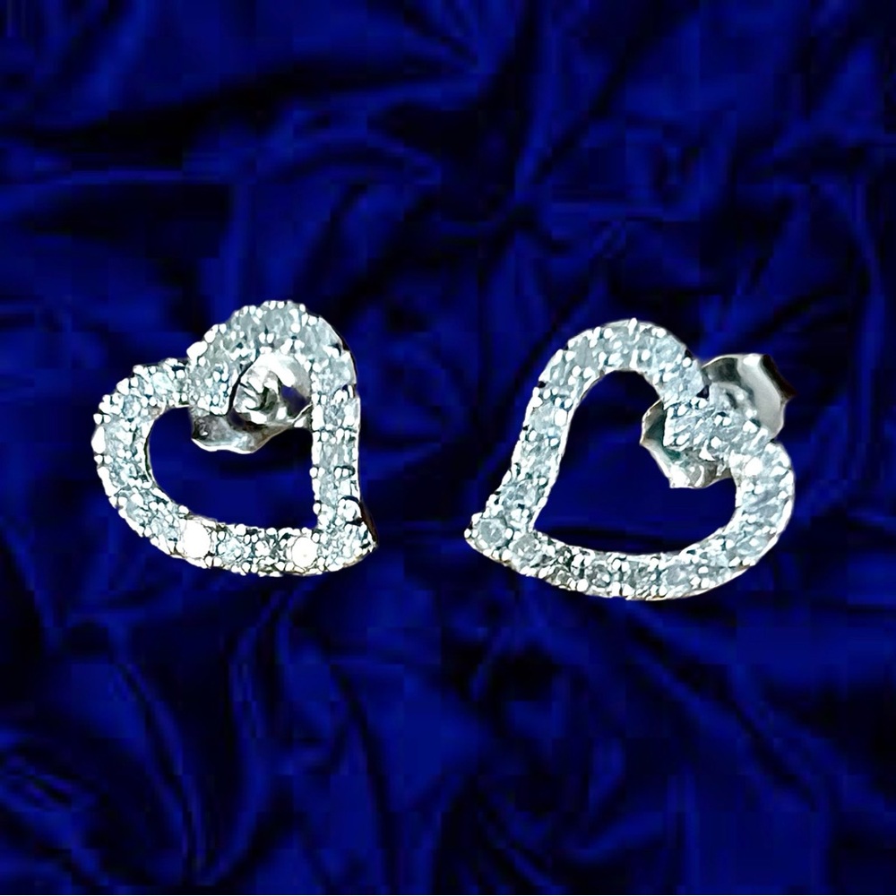 Genuine Diamond Heart Earrings in 10k Gold.